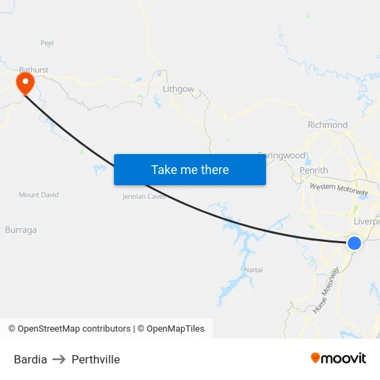 Bardia to Perthville map