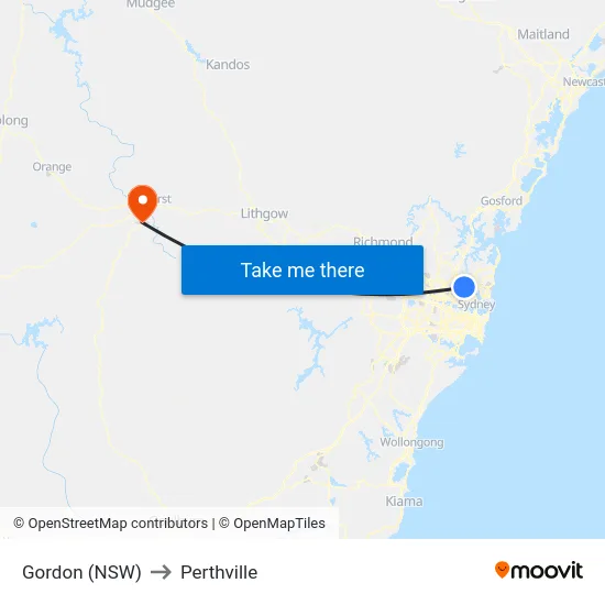 Gordon (NSW) to Perthville map