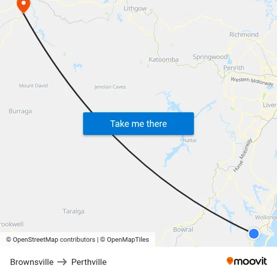 Brownsville to Perthville map