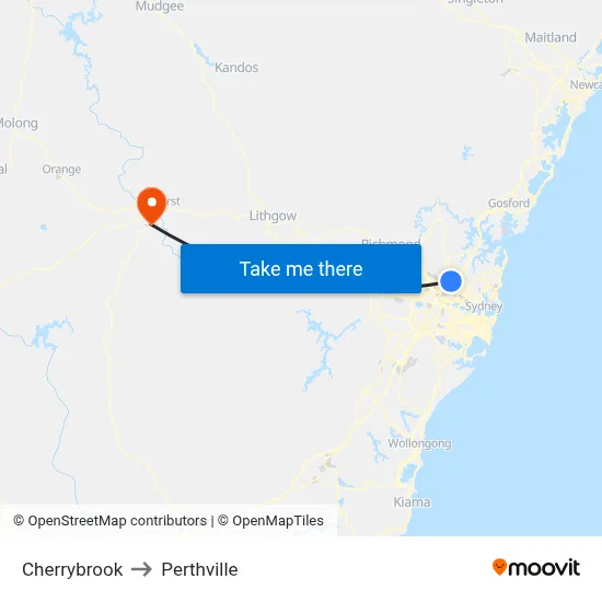 Cherrybrook to Perthville map