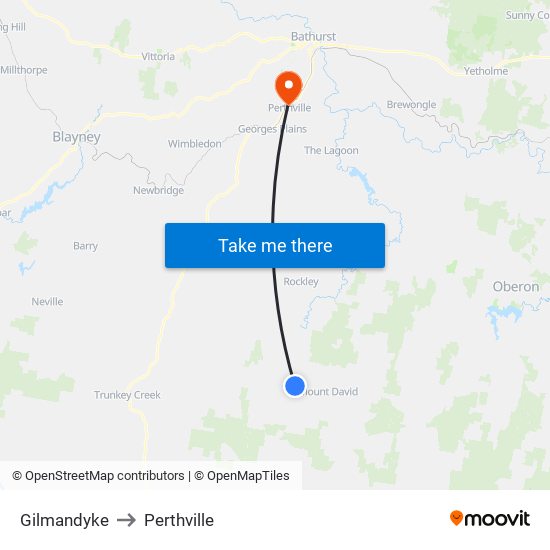 Gilmandyke to Perthville map
