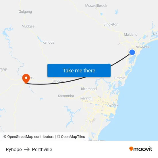Ryhope to Perthville map
