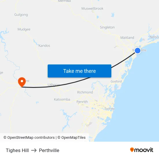 Tighes Hill to Perthville map