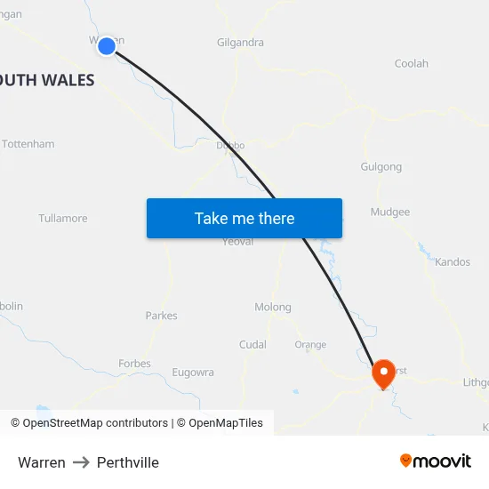 Warren to Perthville map
