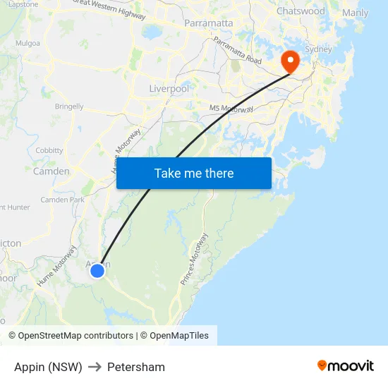 Appin (NSW) to Petersham map