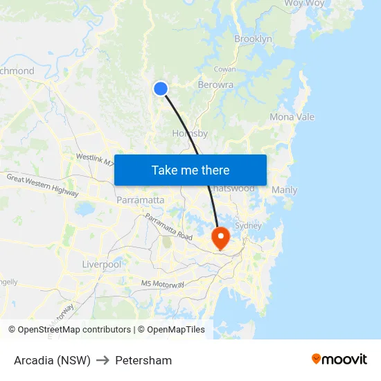 Arcadia (NSW) to Petersham map