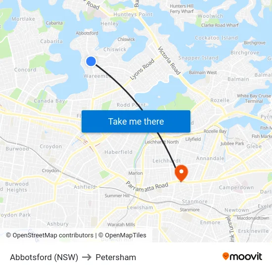 Abbotsford (NSW) to Petersham map