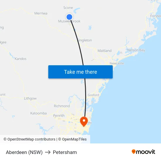 Aberdeen (NSW) to Petersham map