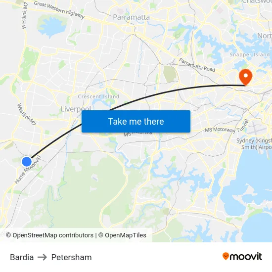 Bardia to Petersham map