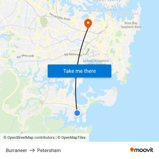 Burraneer to Petersham map