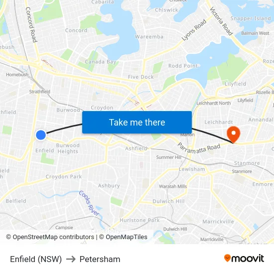 Enfield (NSW) to Petersham map
