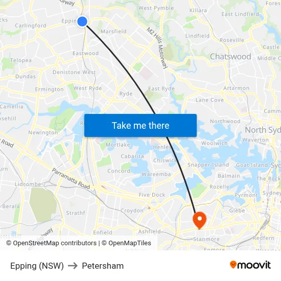 Epping (NSW) to Petersham map