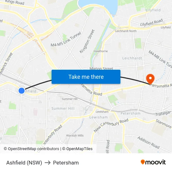 Ashfield (NSW) to Petersham map