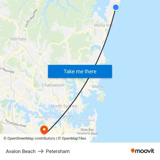 Avalon Beach to Petersham map