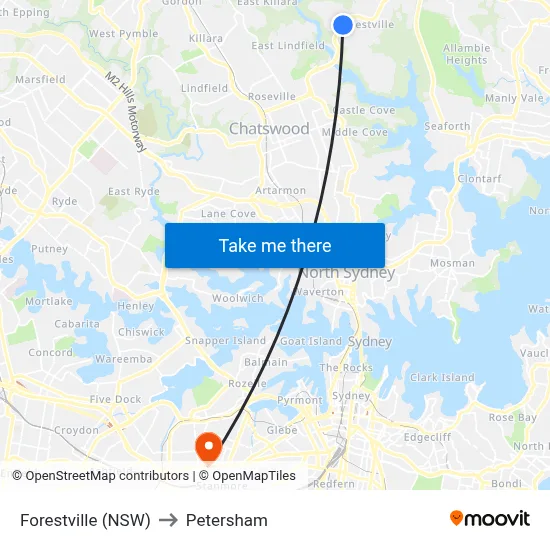 Forestville (NSW) to Petersham map