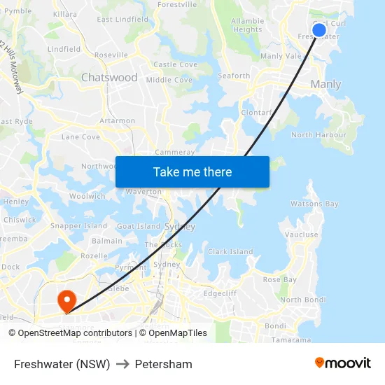 Freshwater (NSW) to Petersham map