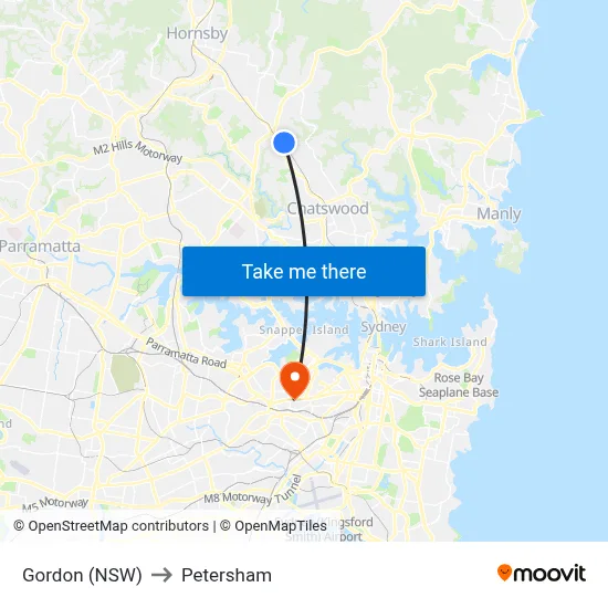 Gordon (NSW) to Petersham map