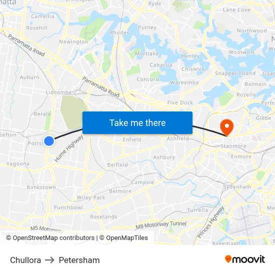 Chullora to Petersham map
