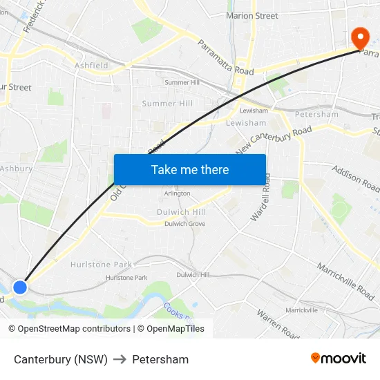 Canterbury (NSW) to Petersham map