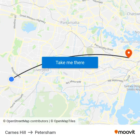 Carnes Hill to Petersham map