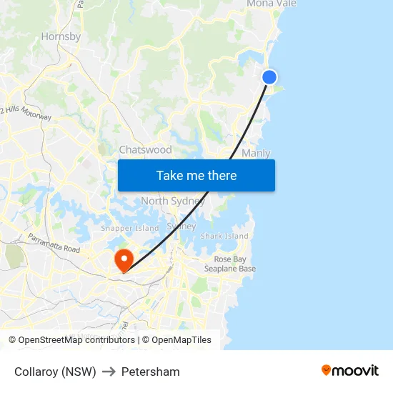 Collaroy (NSW) to Petersham map