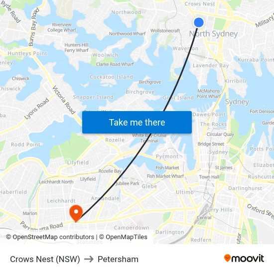 Crows Nest (NSW) to Petersham map
