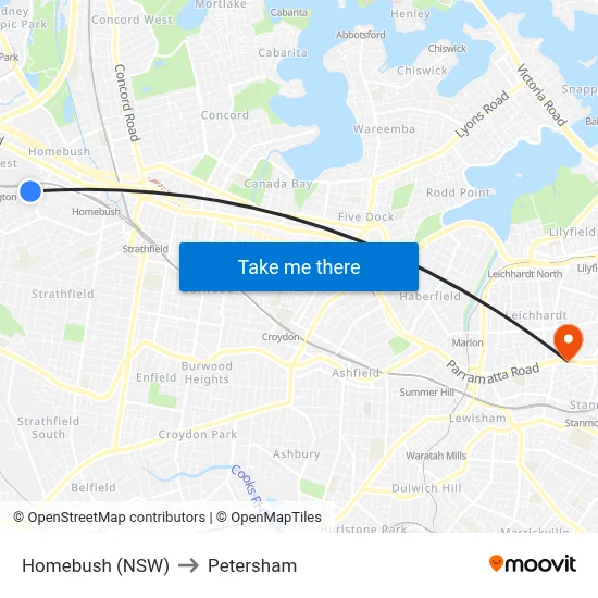 Homebush (NSW) to Petersham map