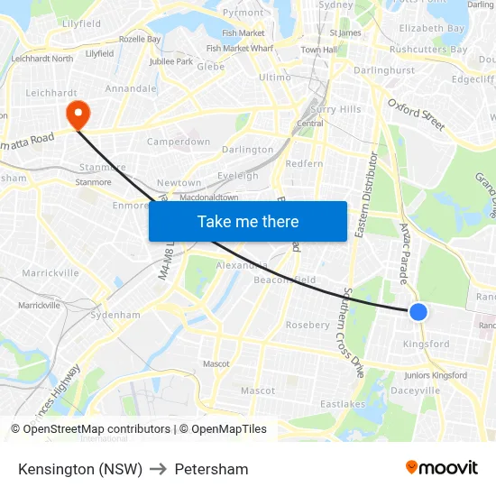 Kensington (NSW) to Petersham map