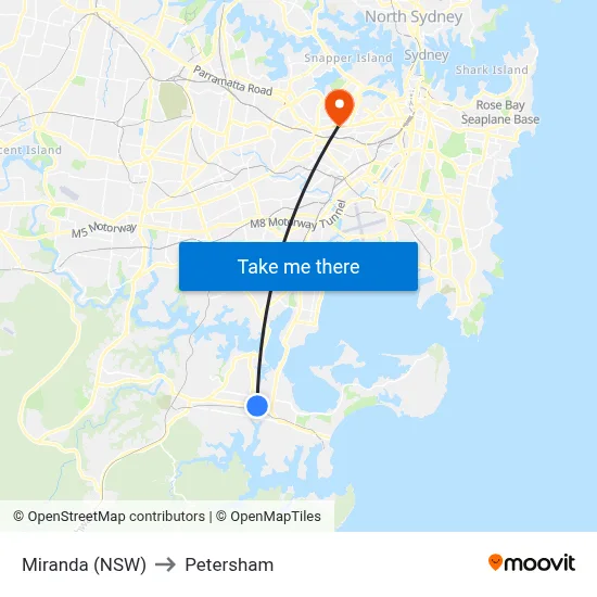 Miranda (NSW) to Petersham map