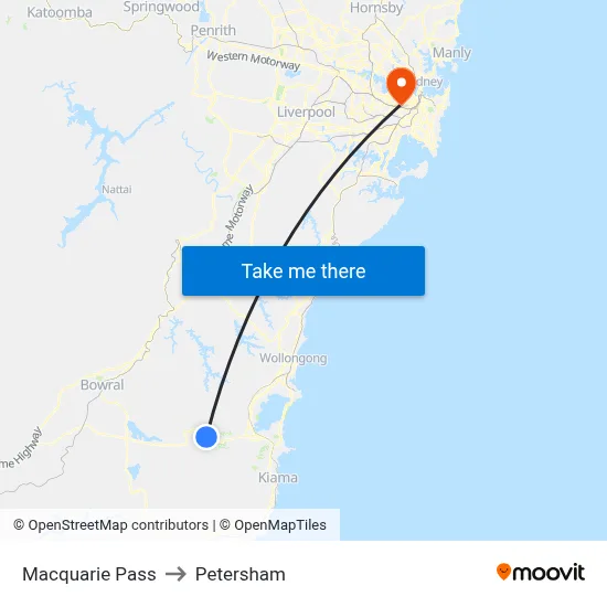 Macquarie Pass to Petersham map
