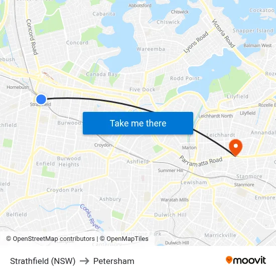 Strathfield (NSW) to Petersham map