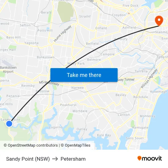 Sandy Point (NSW) to Petersham map