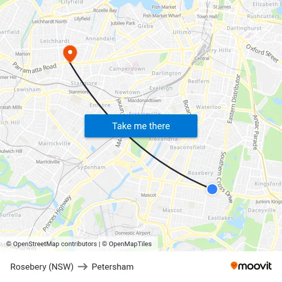 Rosebery (NSW) to Petersham map