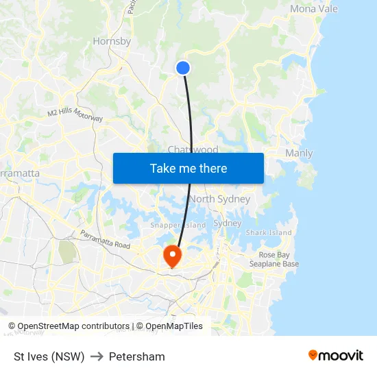 St Ives (NSW) to Petersham map
