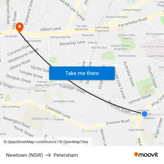 Newtown (NSW) to Petersham map