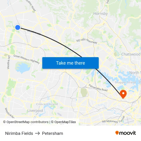 Nirimba Fields to Petersham map
