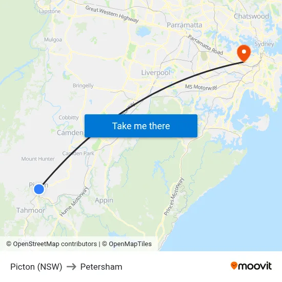 Picton (NSW) to Petersham map