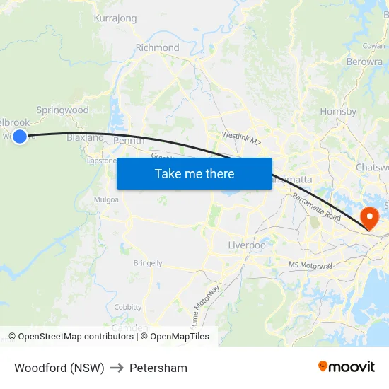 Woodford (NSW) to Petersham map