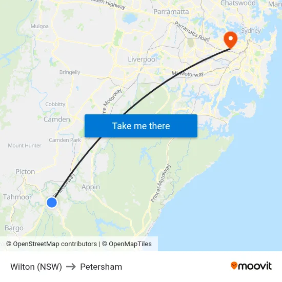 Wilton (NSW) to Petersham map