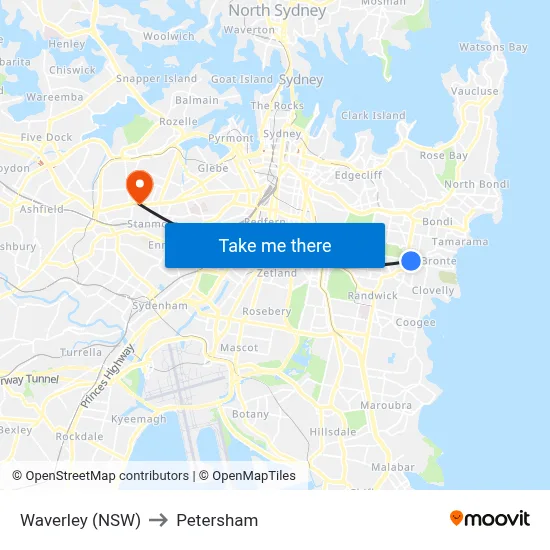 Waverley (NSW) to Petersham map