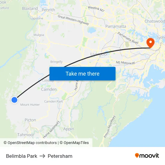 Belimbla Park to Petersham map
