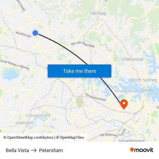 Bella Vista to Petersham map