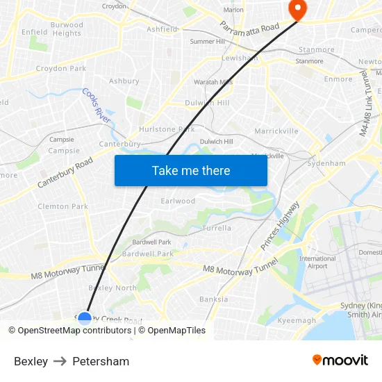 Bexley to Petersham map