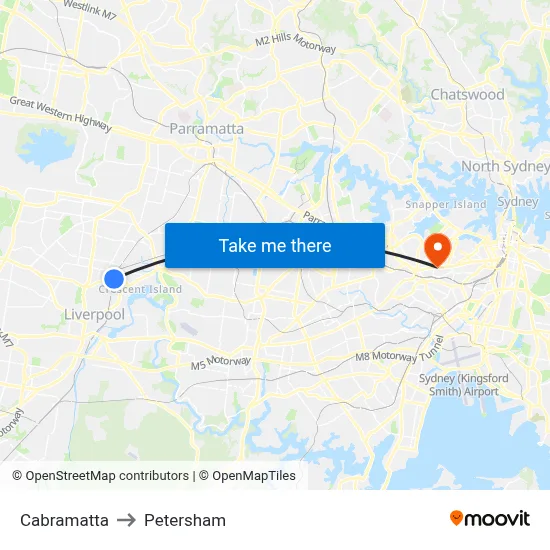 Cabramatta to Petersham map