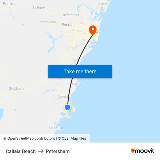 Callala Beach to Petersham map