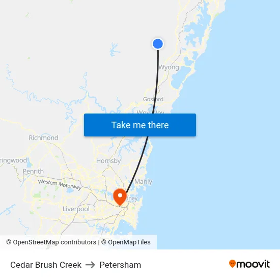 Cedar Brush Creek to Petersham map