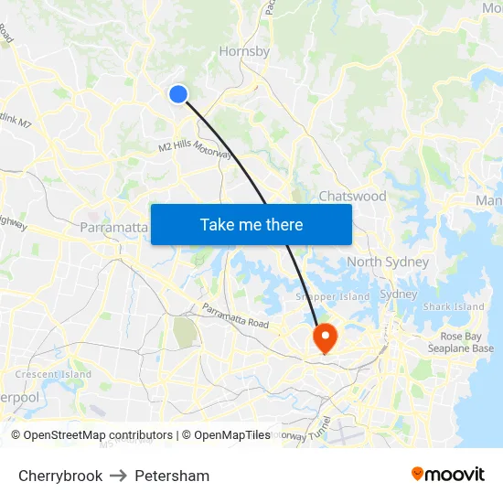 Cherrybrook to Petersham map
