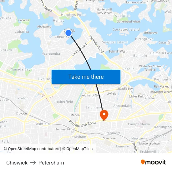 Chiswick to Petersham map