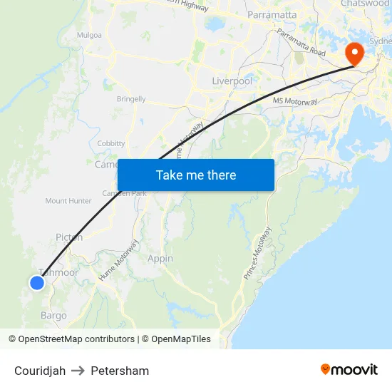 Couridjah to Petersham map