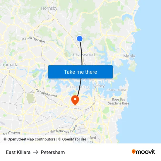 East Killara to Petersham map